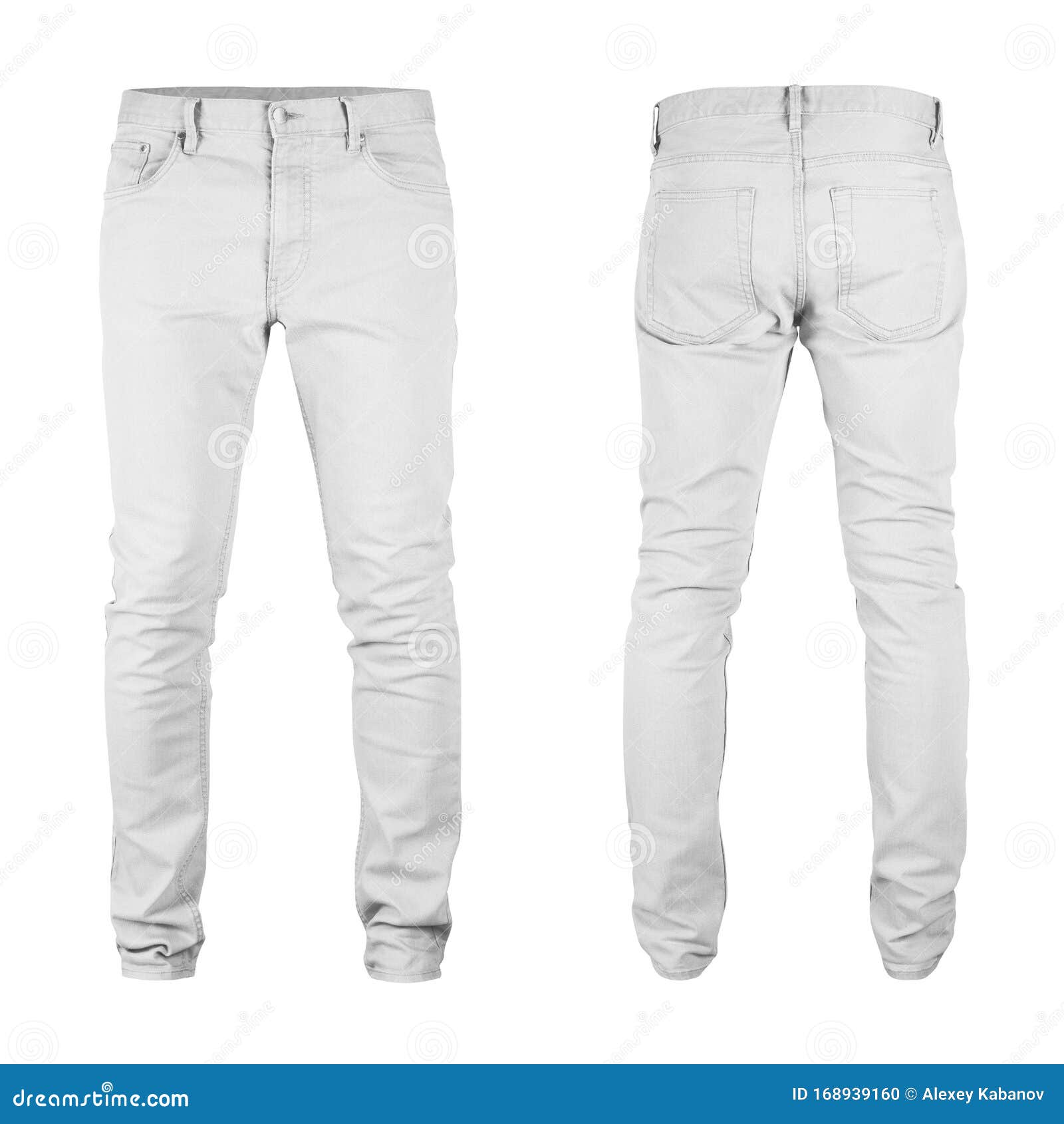 Men Blank Skinny White Jeans Template,from Two Sides, Natural Shape on ...