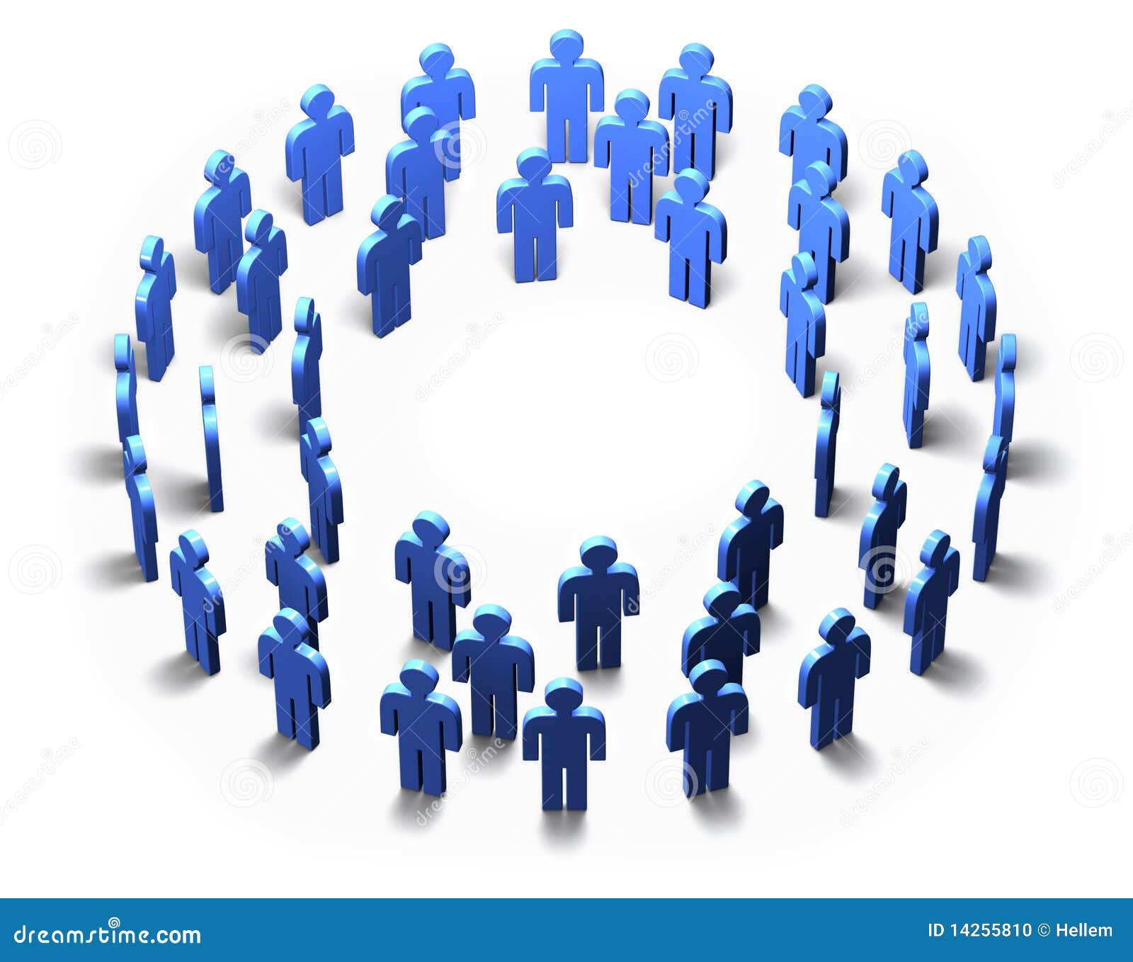 Men - Blue Circle, isolated. Lots of blue 3D men standing in a circle, isolated