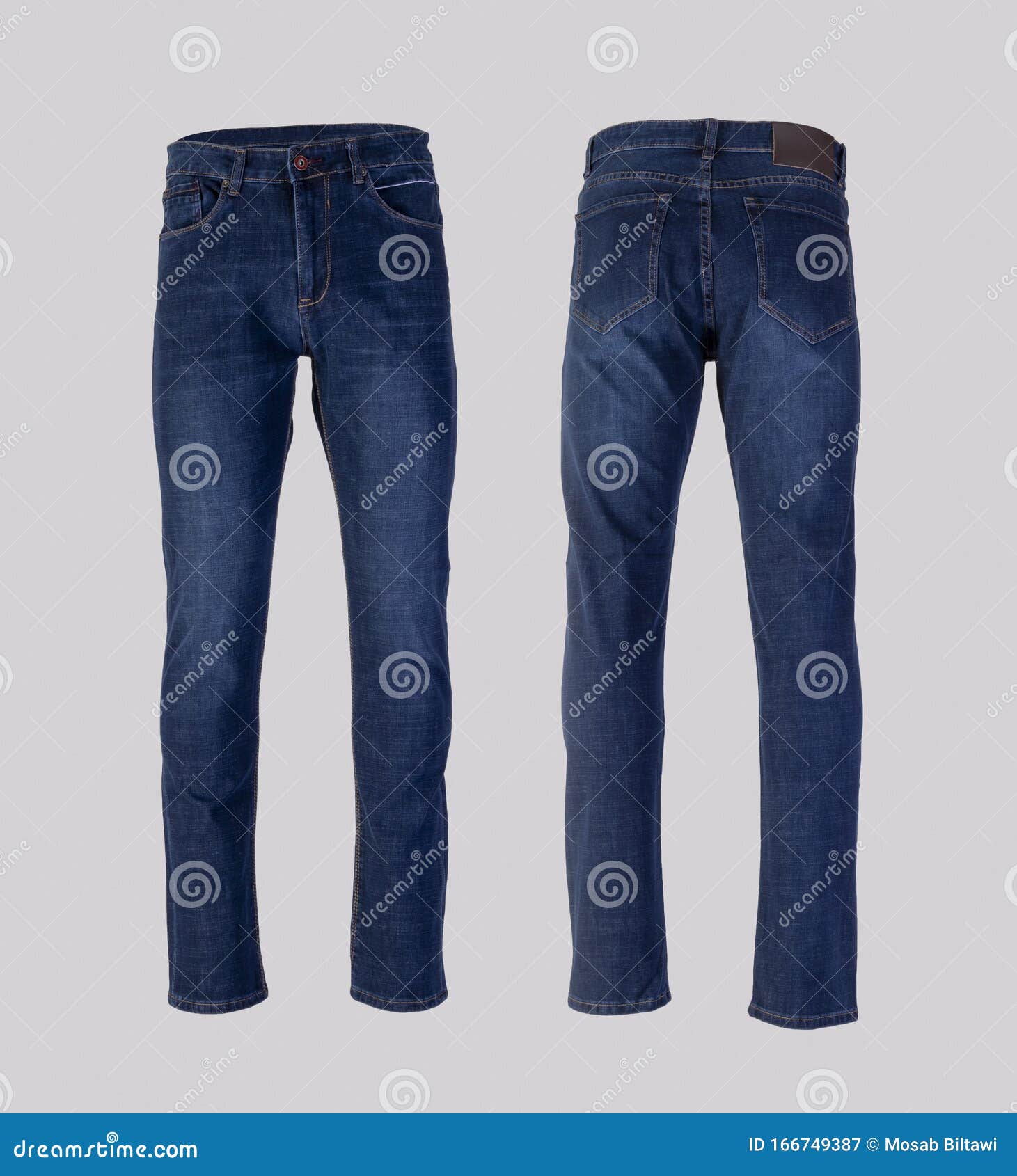 Men Blue Jeans Isolated on White Background, Front Back View Stock ...