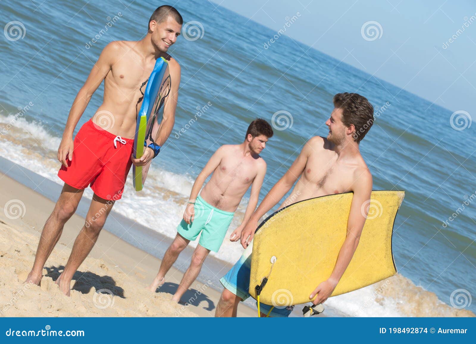 3 men with body board stock photo. Image of happy, leisure 198492874