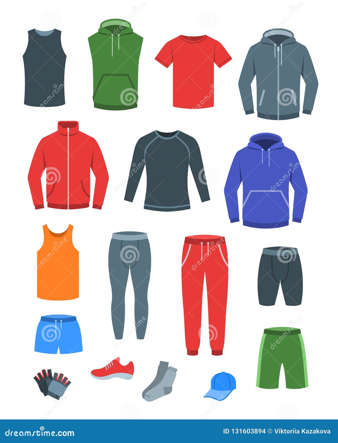Men Casual Clothes for Fitness Training. Basic Garments for Gym Workout.  Vector Flat Illustration. Outfit for Active Modern Man Stock Vector -  Illustration of shirt, cloth: 131603894