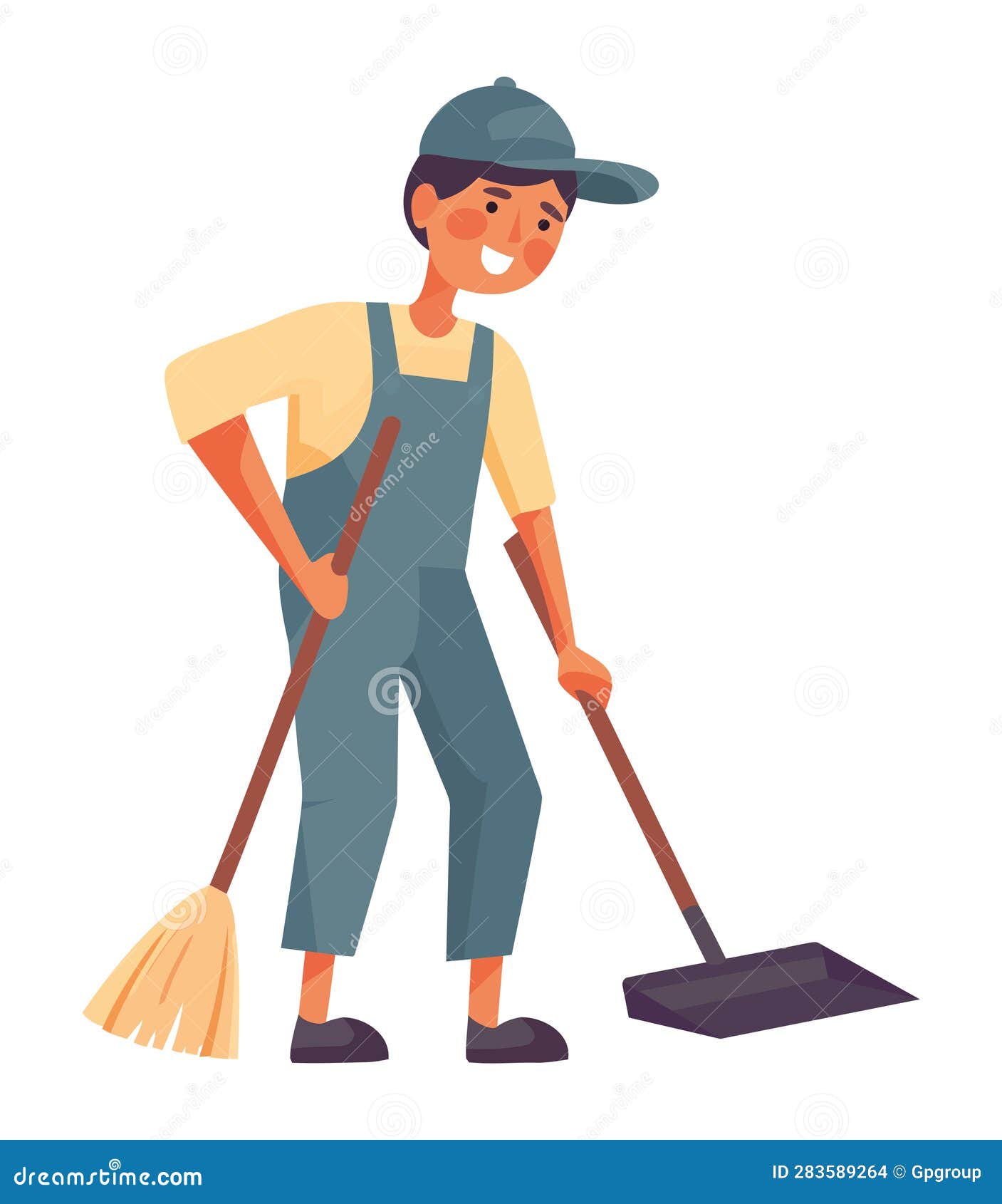 Men Cleaning with Brooms and Mops Stock Vector Illustration of broom