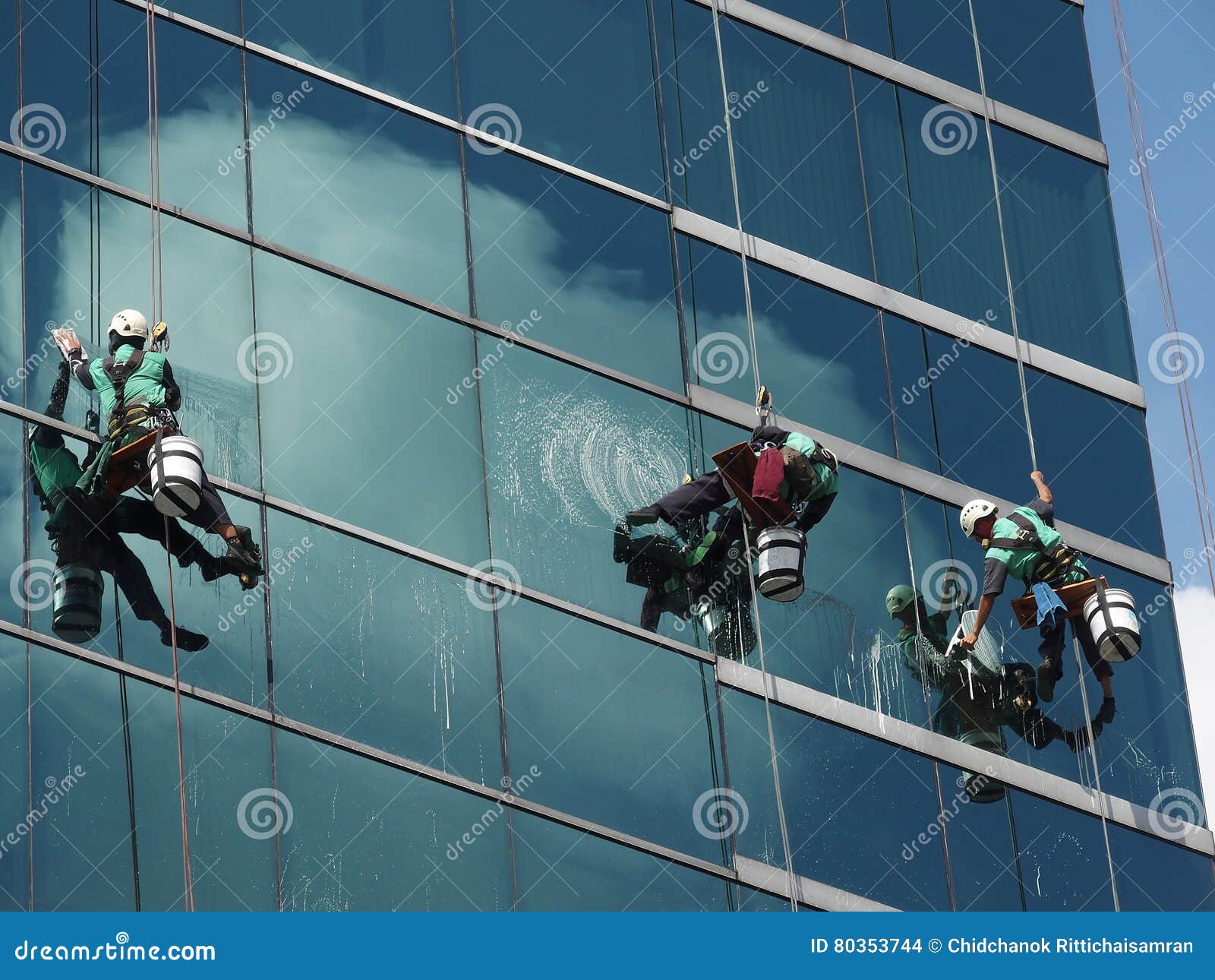 Men Cleaning Glass Building by Rope Access at Height Editorial Stock Image Image of tint