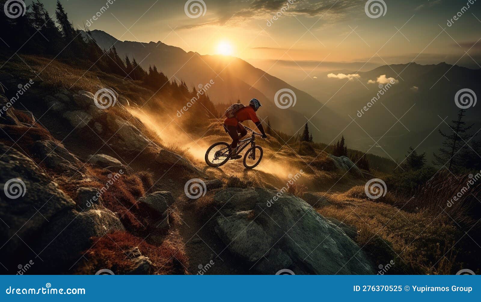 Men Cycling Mountain Bikes on Rocky Terrain Generated by AI Stock