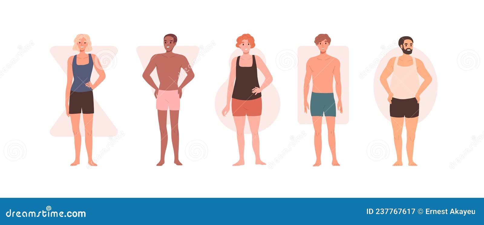 Men with Different Body Shape Types. Males in Underwear, Rectangle