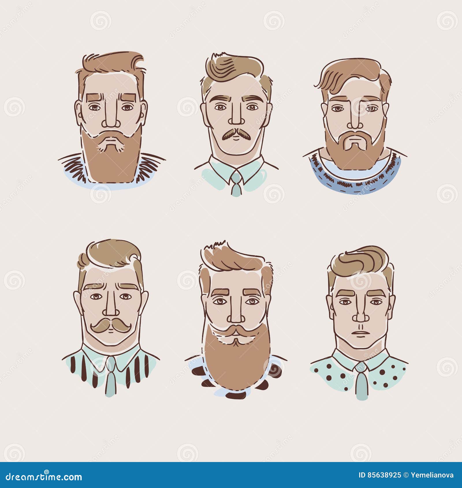 Men With Different Hairstyles Beards And Mustaches Stock