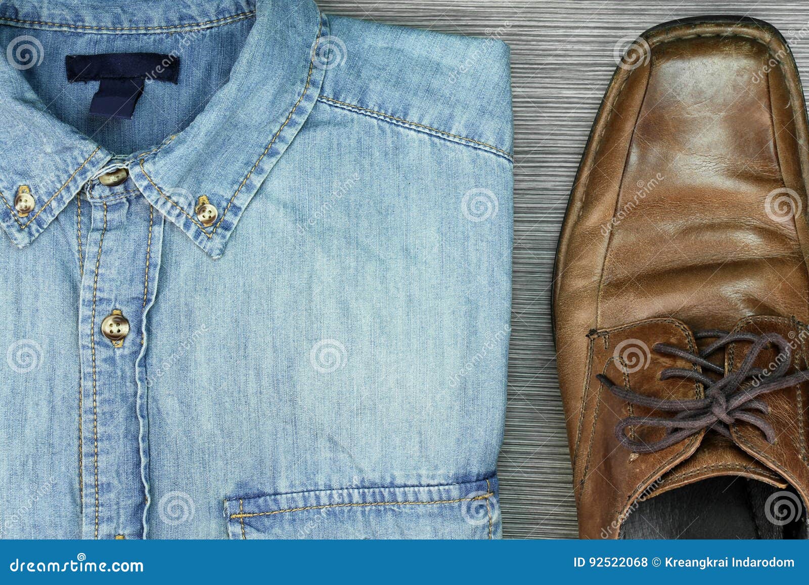 Men Fashion, Smart and Casual Outfits, Blue Jeans Shirt. Stock Photo ...