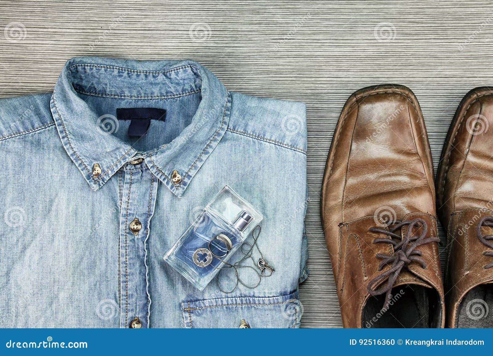 Men Fashion, Smart and Casual Outfits, Blue Jeans Shirt. Stock Photo ...