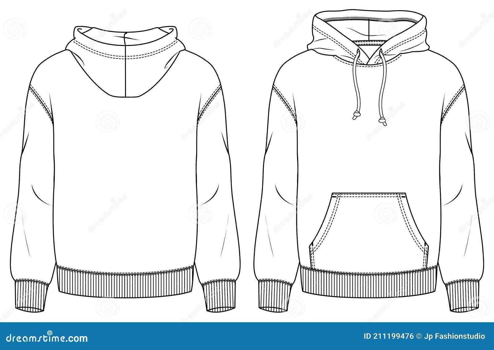 men fleece hoody fashion flat sketch template. technical fashion . boys sweatshirt