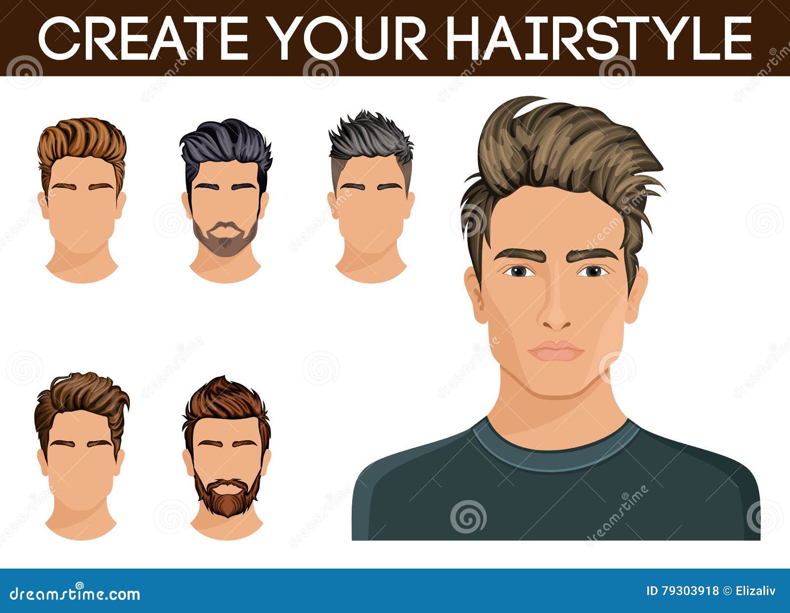 Men cartoon hairstyles with beards and mustache Vector Image