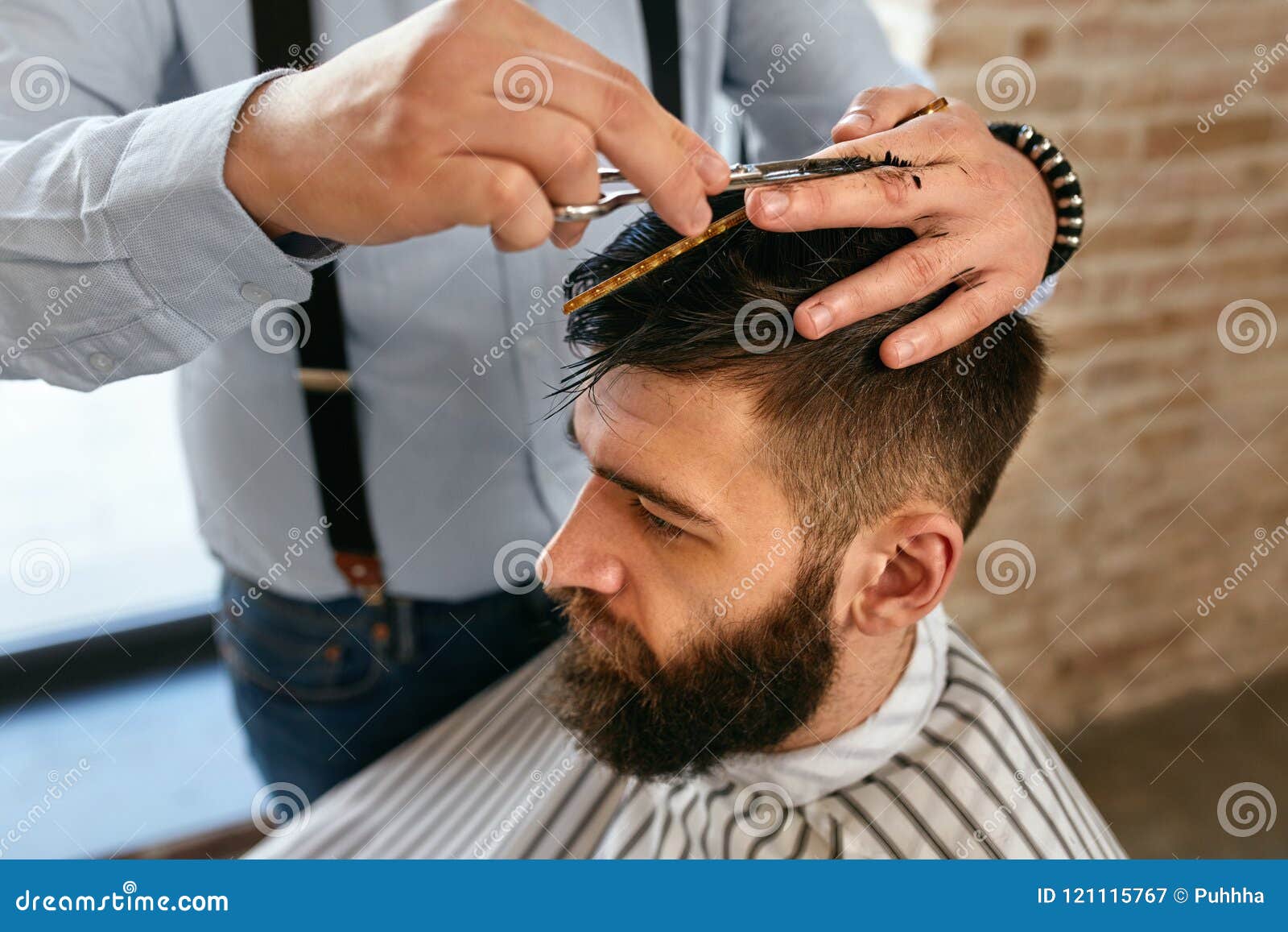 Men Haircut Barber Cutting Man S Hair In Barber Shop Stock Image