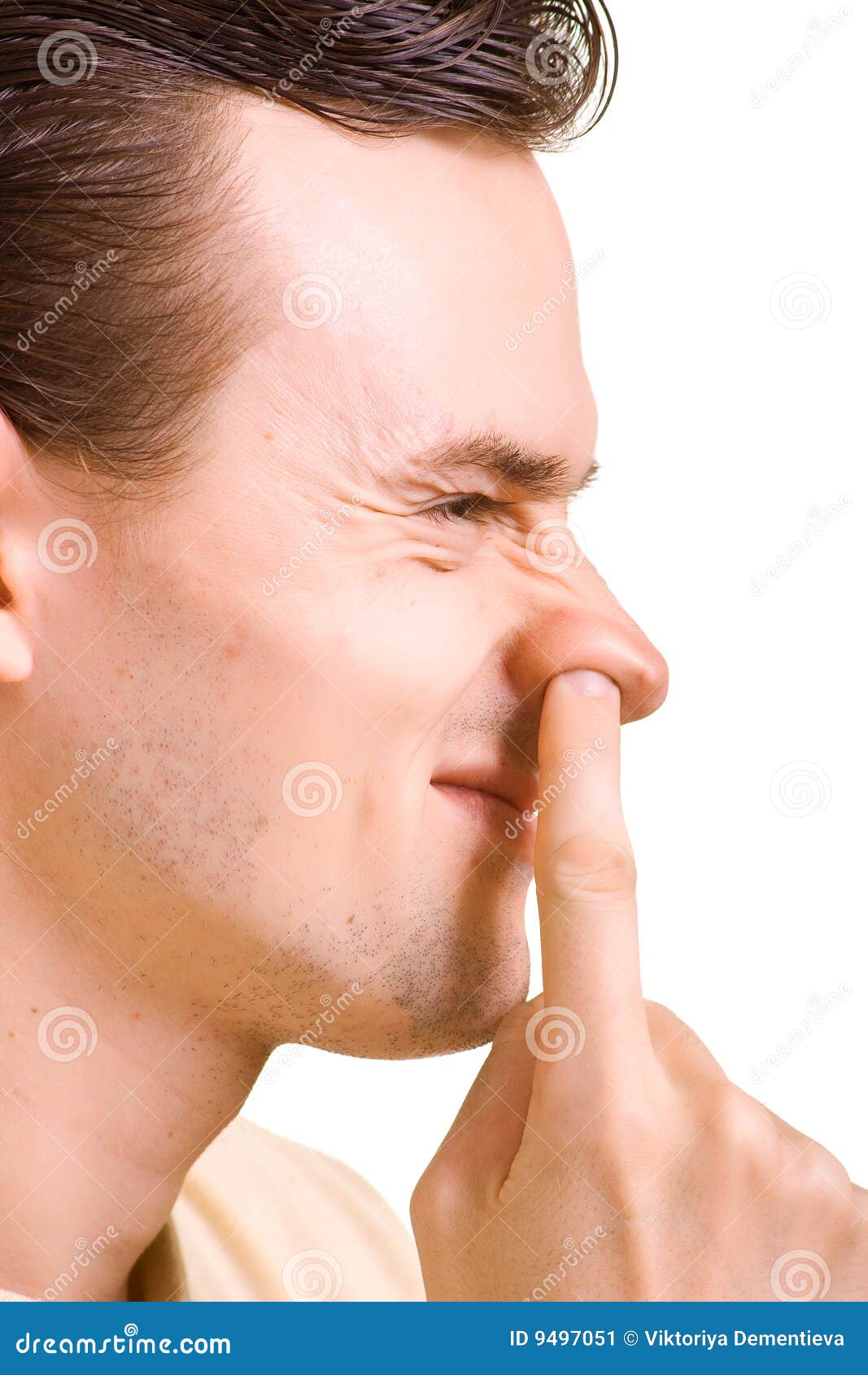 Men Has Thrust a Finger in the Nose Stock Image - Image of portrait