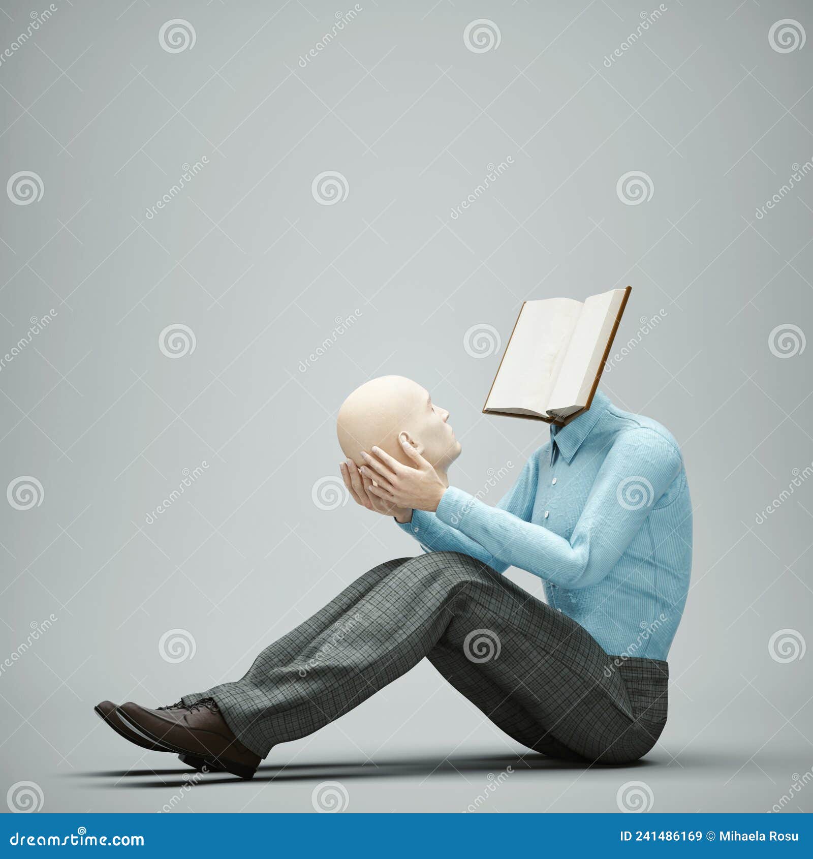 Men Holding a Head in His Hands with an Opened Book Stock Illustration