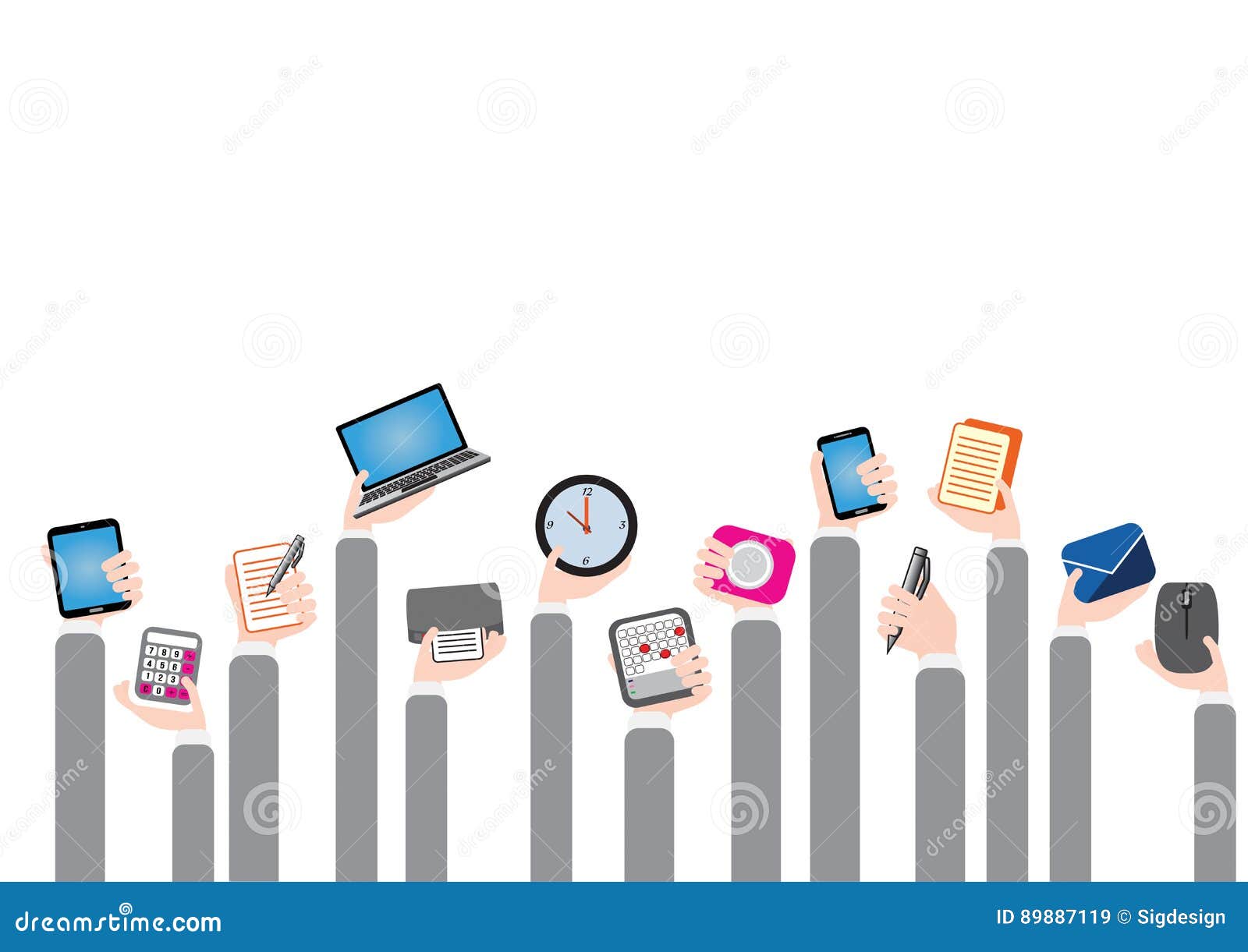 Men Holding Office Supplies Stock Vector Illustration of calculator