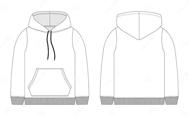 Men Hoodie Technical Sketch. Mockup Template Hoody Stock Illustration ...