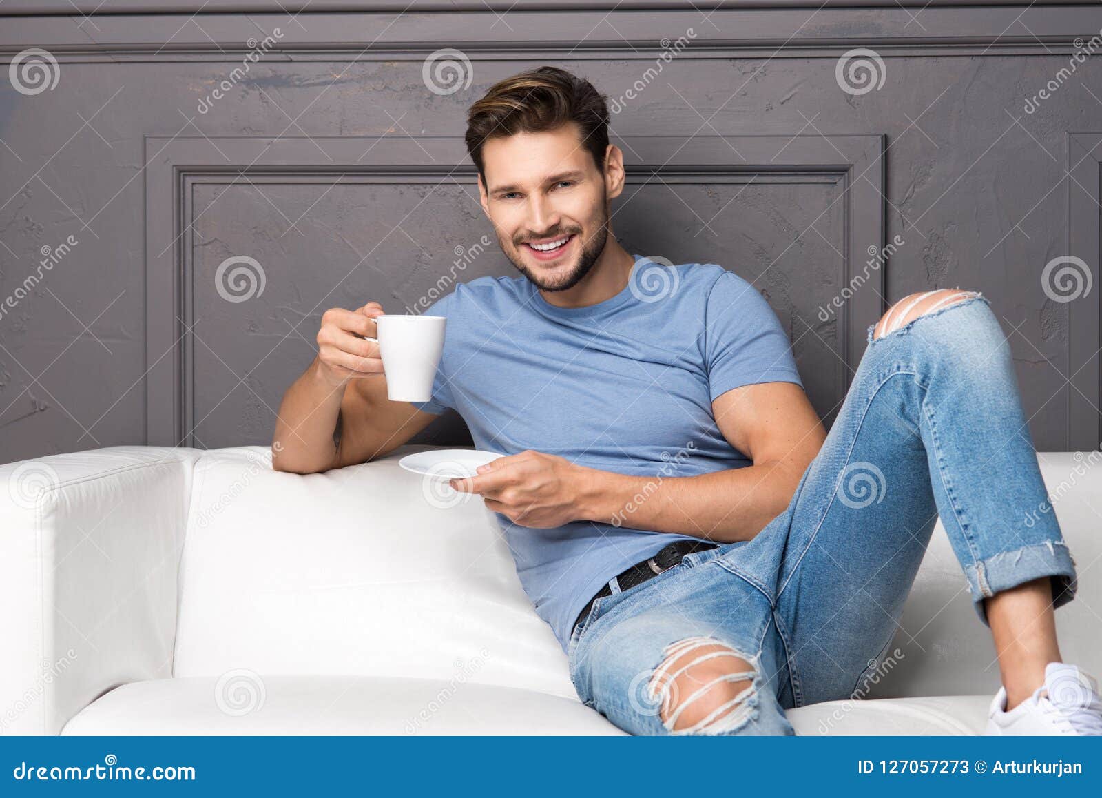 Men in jeans stock image. Image of joyful, caucasian 127057273