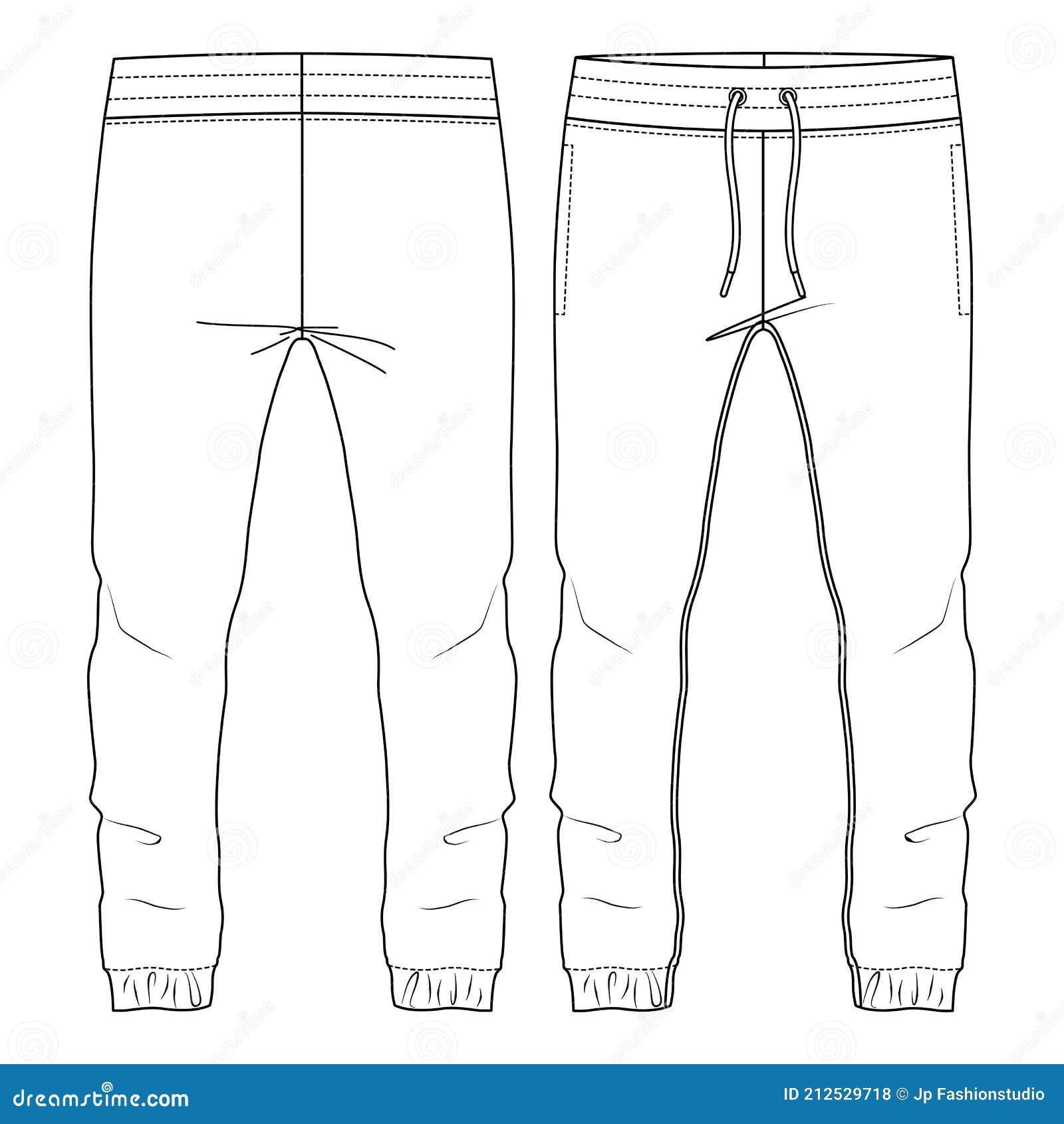 Men Jogging Sweat Pants. Flat Fashion Sketch Template. Technical Men Jogging Sweat Pants. Flat Fashion Sketch Template. Technical