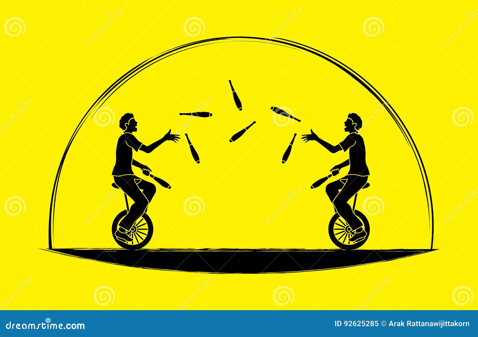 Men Juggling Pins while Cycling Together Stock Vector Illustration of