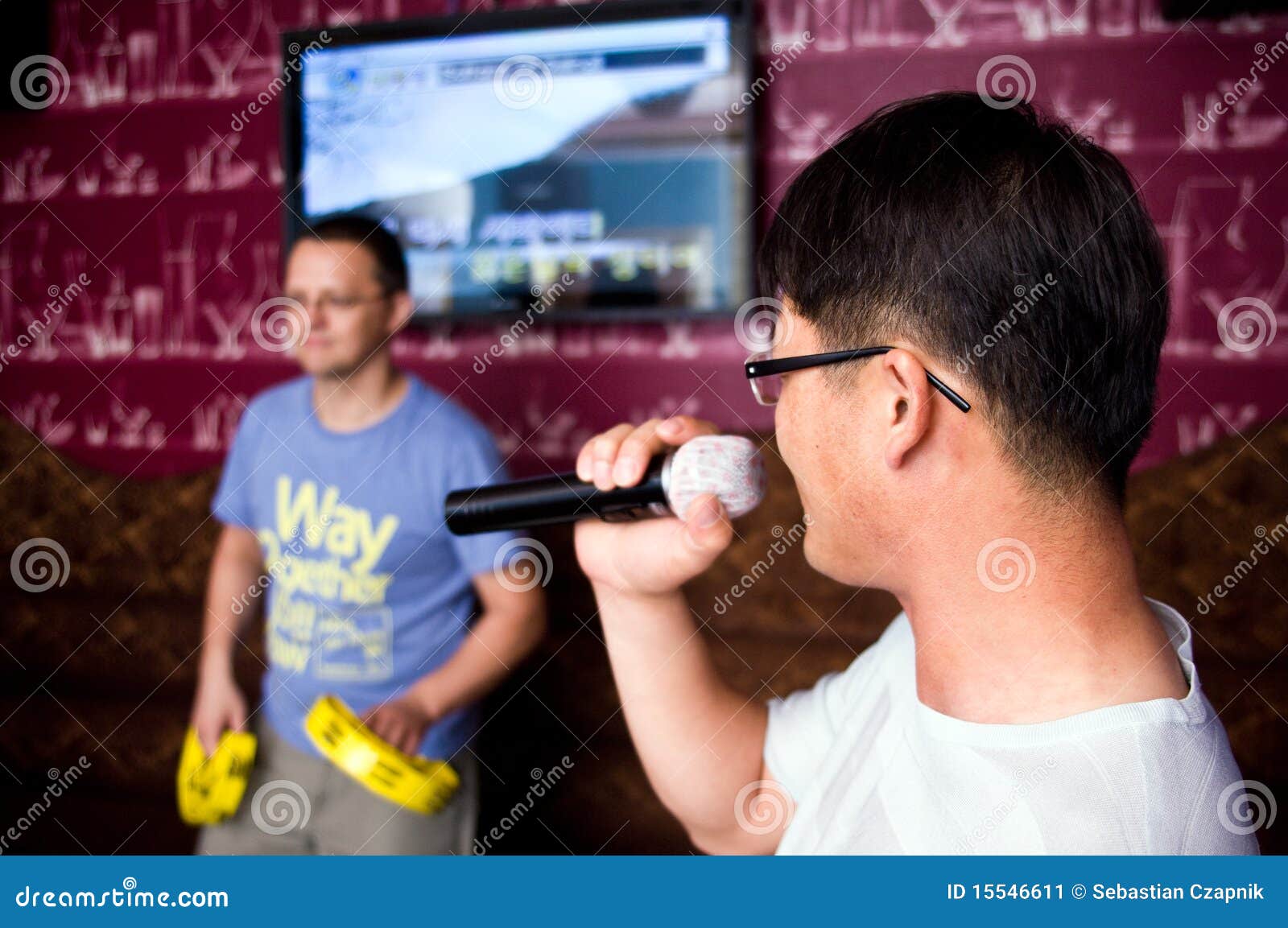 Men at karaoke club stock image. Image of friends, together 15546611