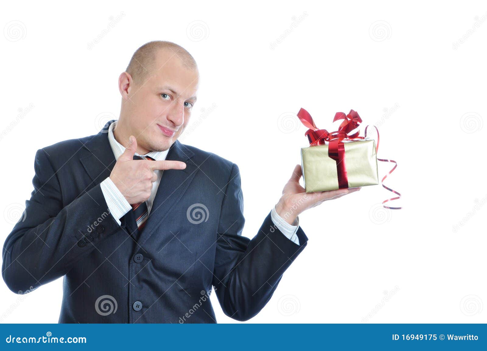 Men Offering a Gift Isolated on White Background Stock Image Image of