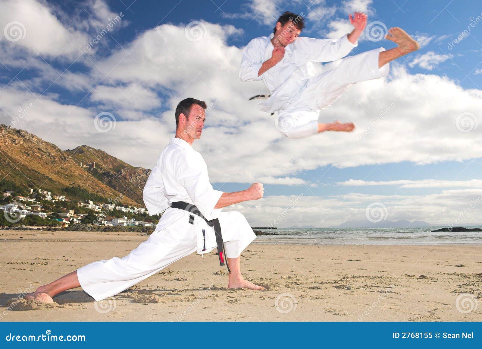 Men Practicing Karate on Beach Stock Image Image of fight, sand 2768155