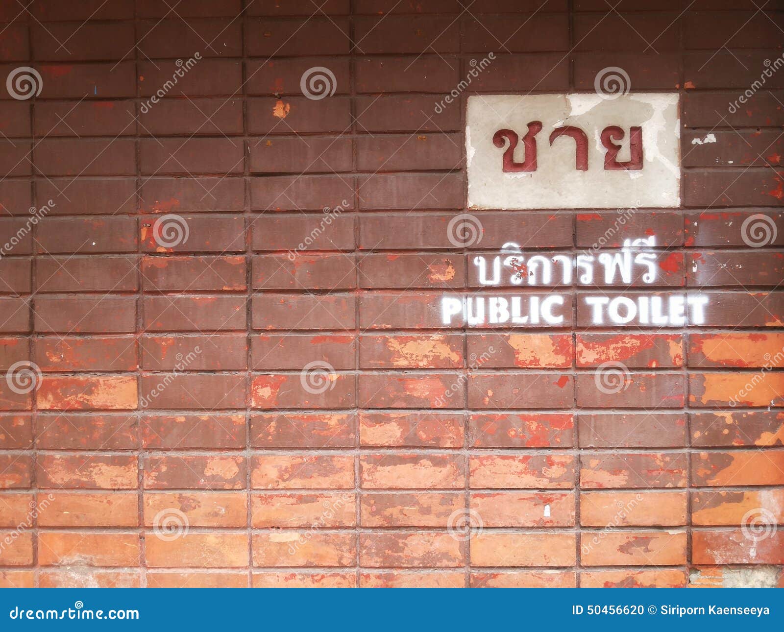 Men Public Toilet. Brick Wall Texture Background and Wallpaper Stock