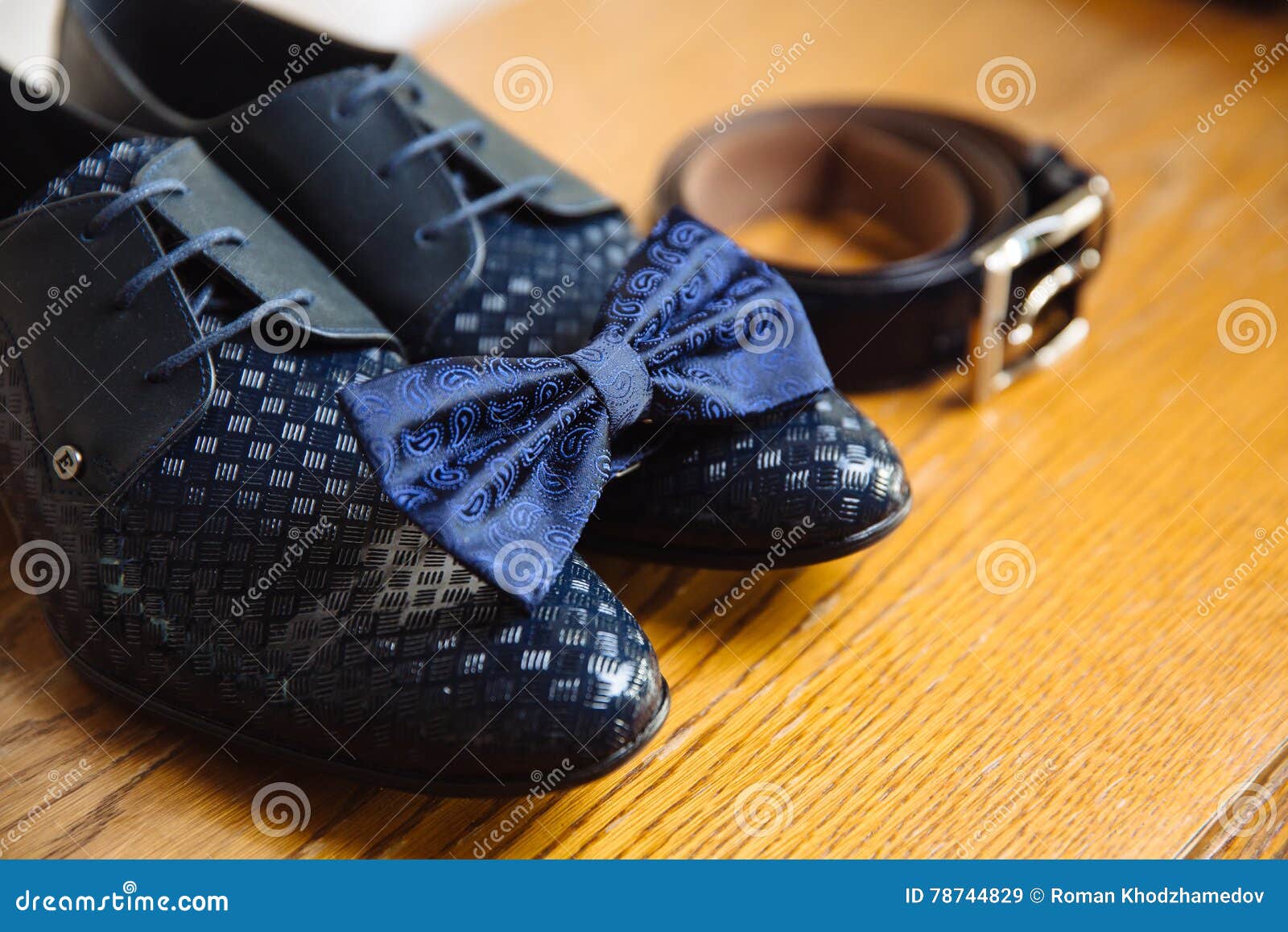 Men S Accessories, Bowtie, Shoes, Strap on the Table Stock Image