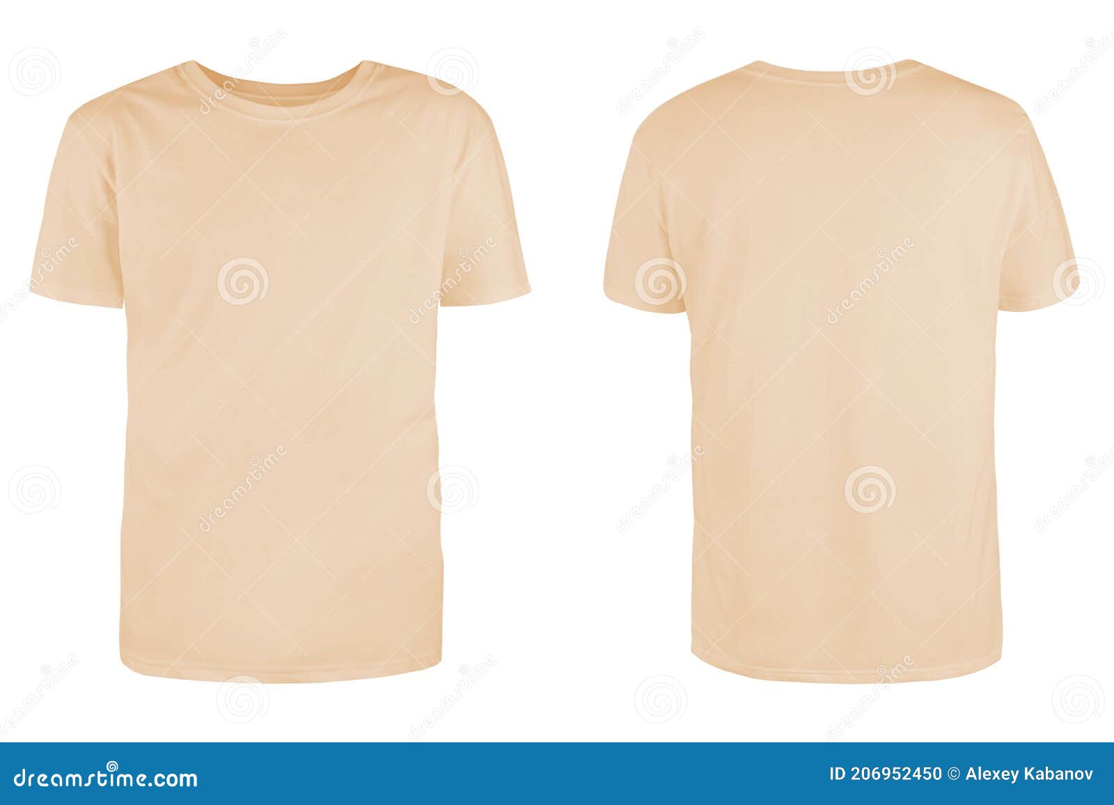 men`s beige blank t-shirt template,from two sides