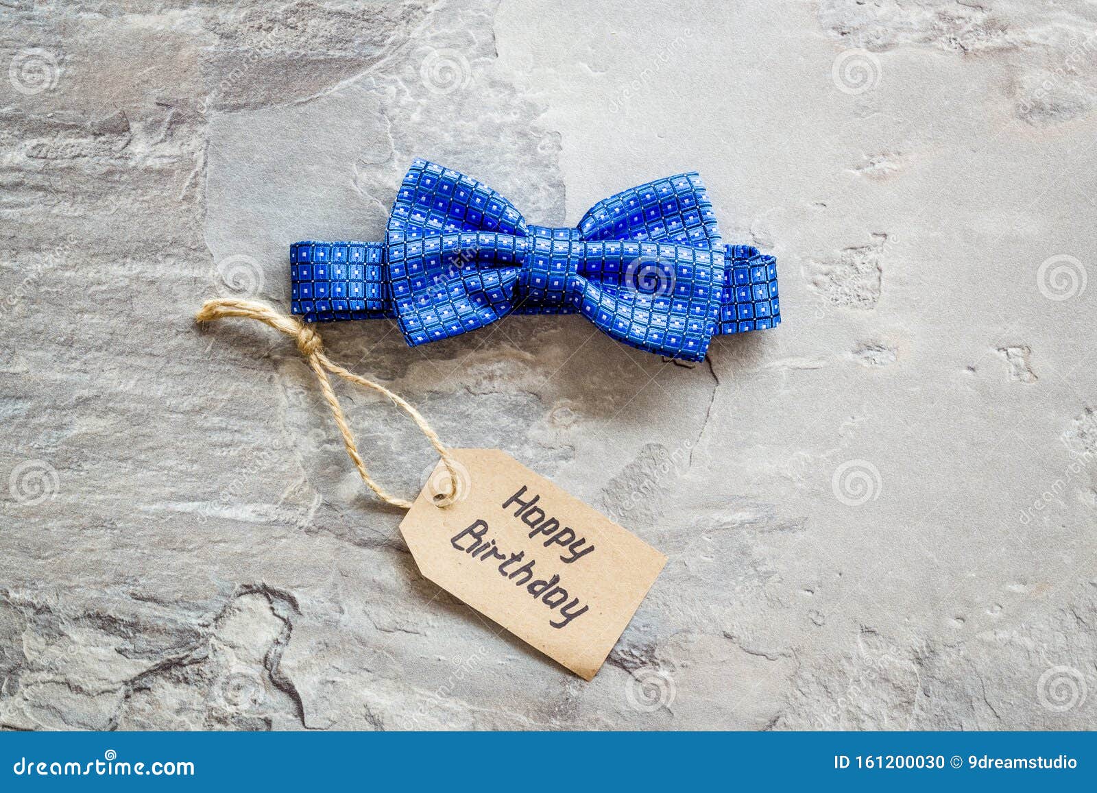 Men`s Birthday Concept. Happy Birthday Text and Bow Tie on Grey ...