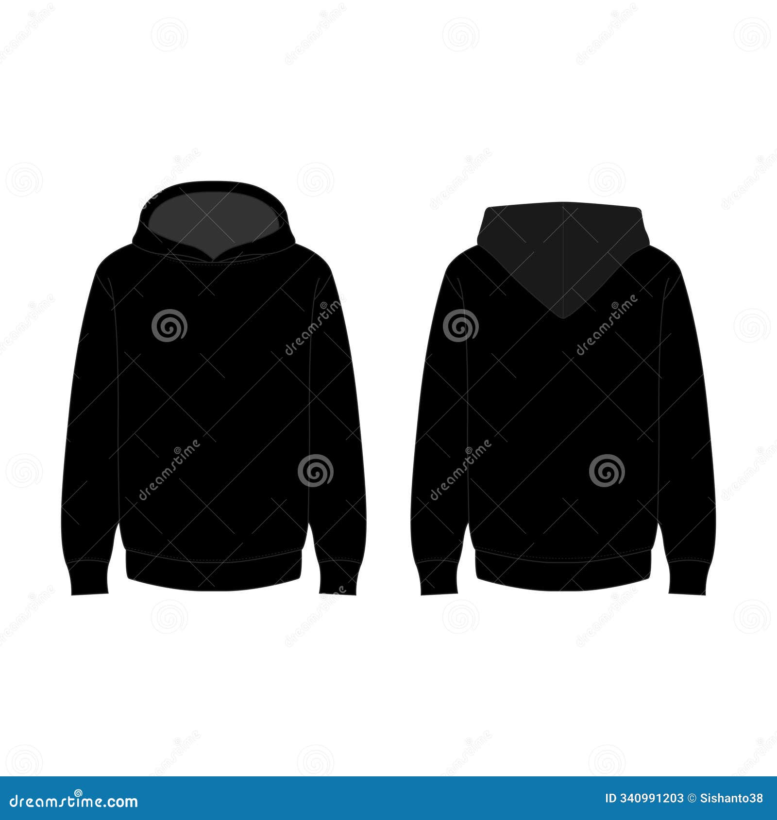 men's black blank hoodie template showcasing both sides on an invisible mannequin