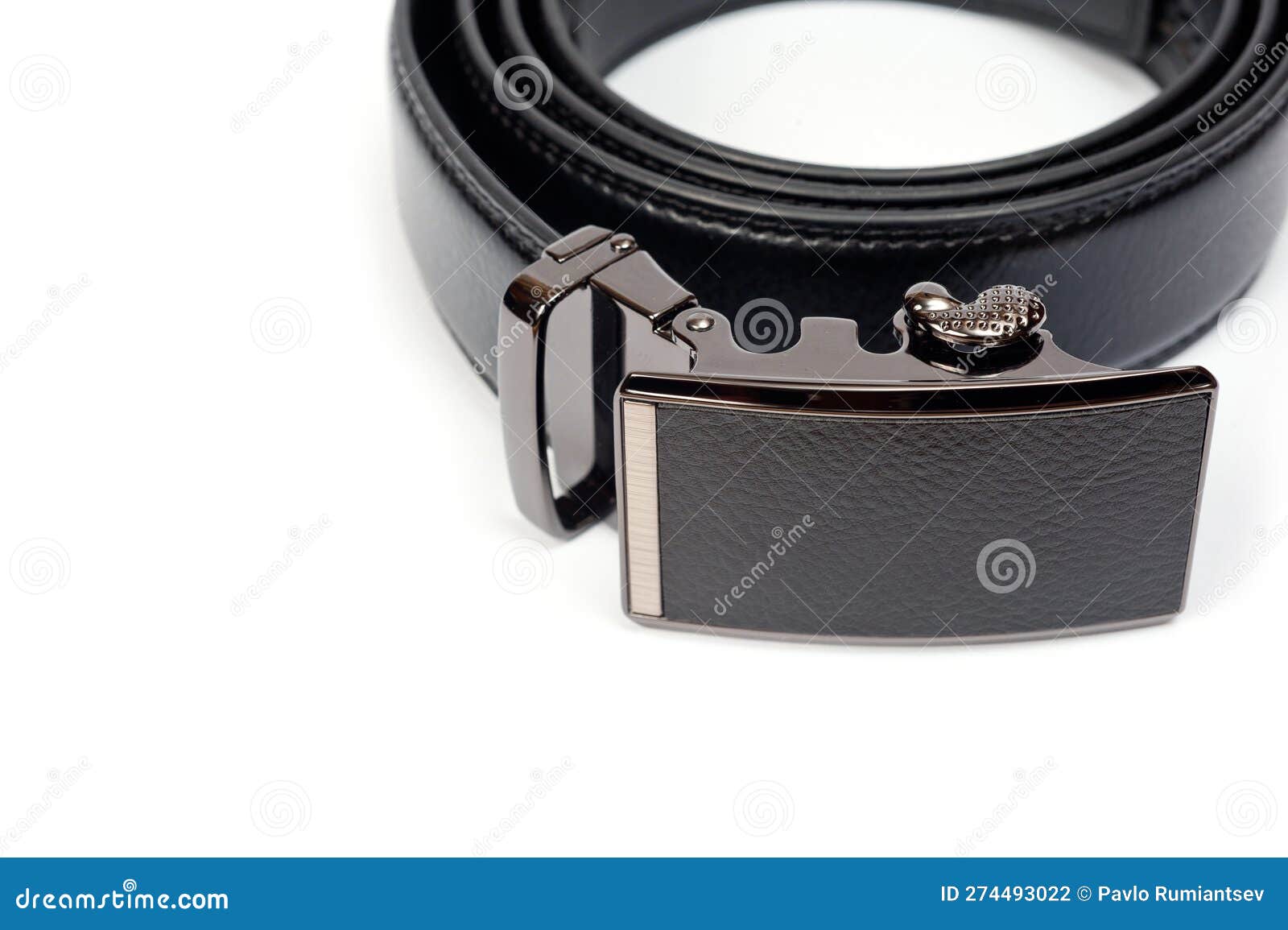 Men S Black Leather Trouser Belt with Metal Clasp Stock Photo Image