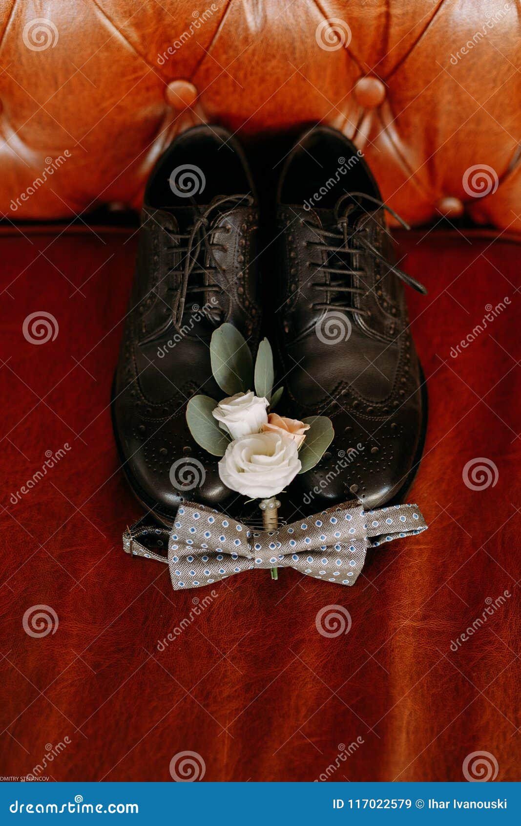 Men`s Black Wedding Shoes are Located on the Leather Sofa Stock Image ...