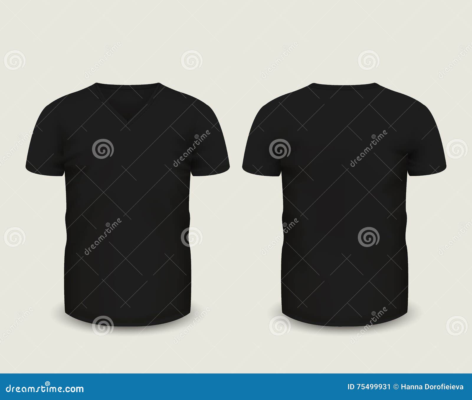 Download Men's Black V-neck T-shirt Short Sleeve In Front And Back ...