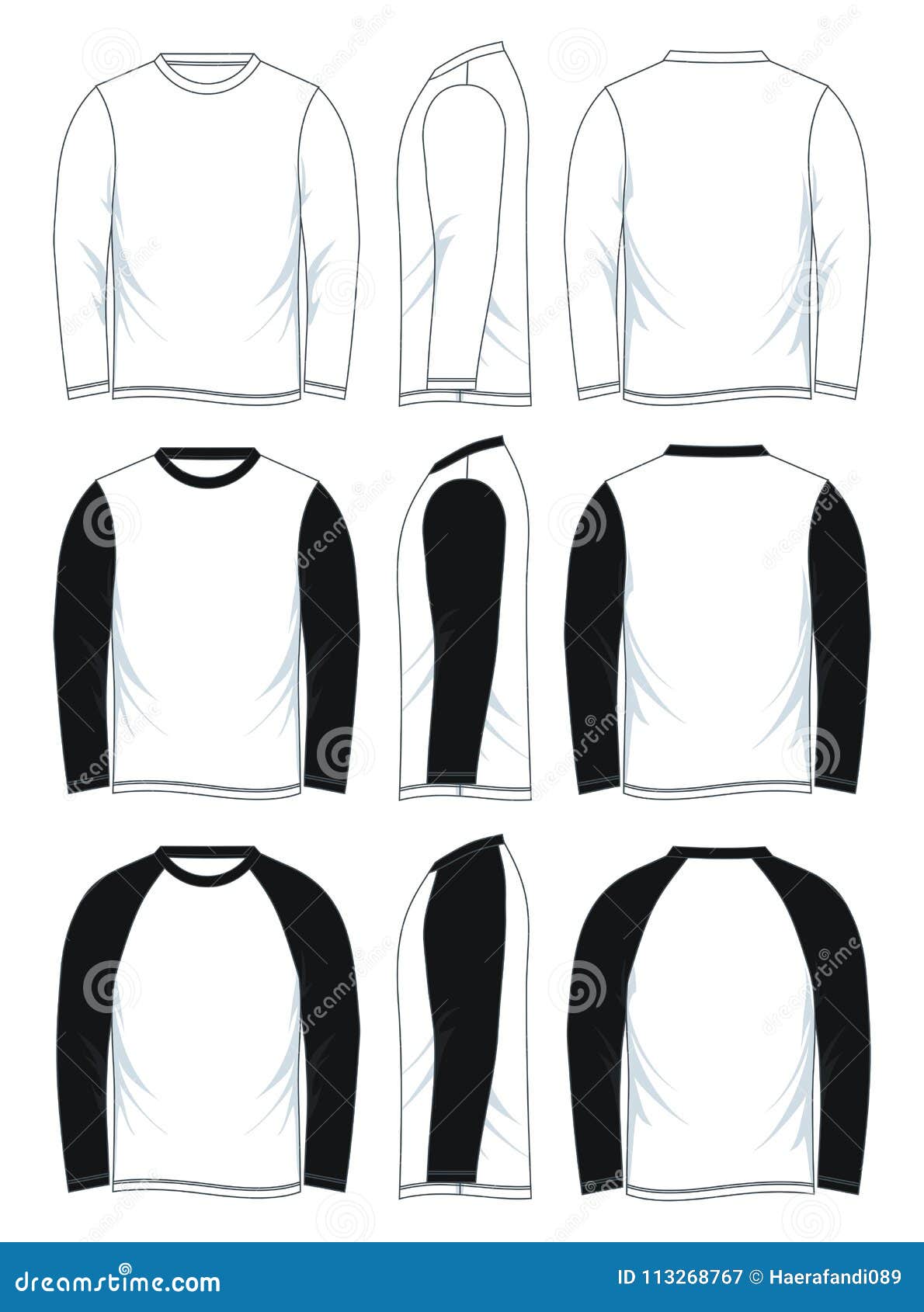 Men`s Blank Black and White Long Sleeve Raglan Shirt Template Stock Vector  - Illustration of shirte, fashion: 113268767