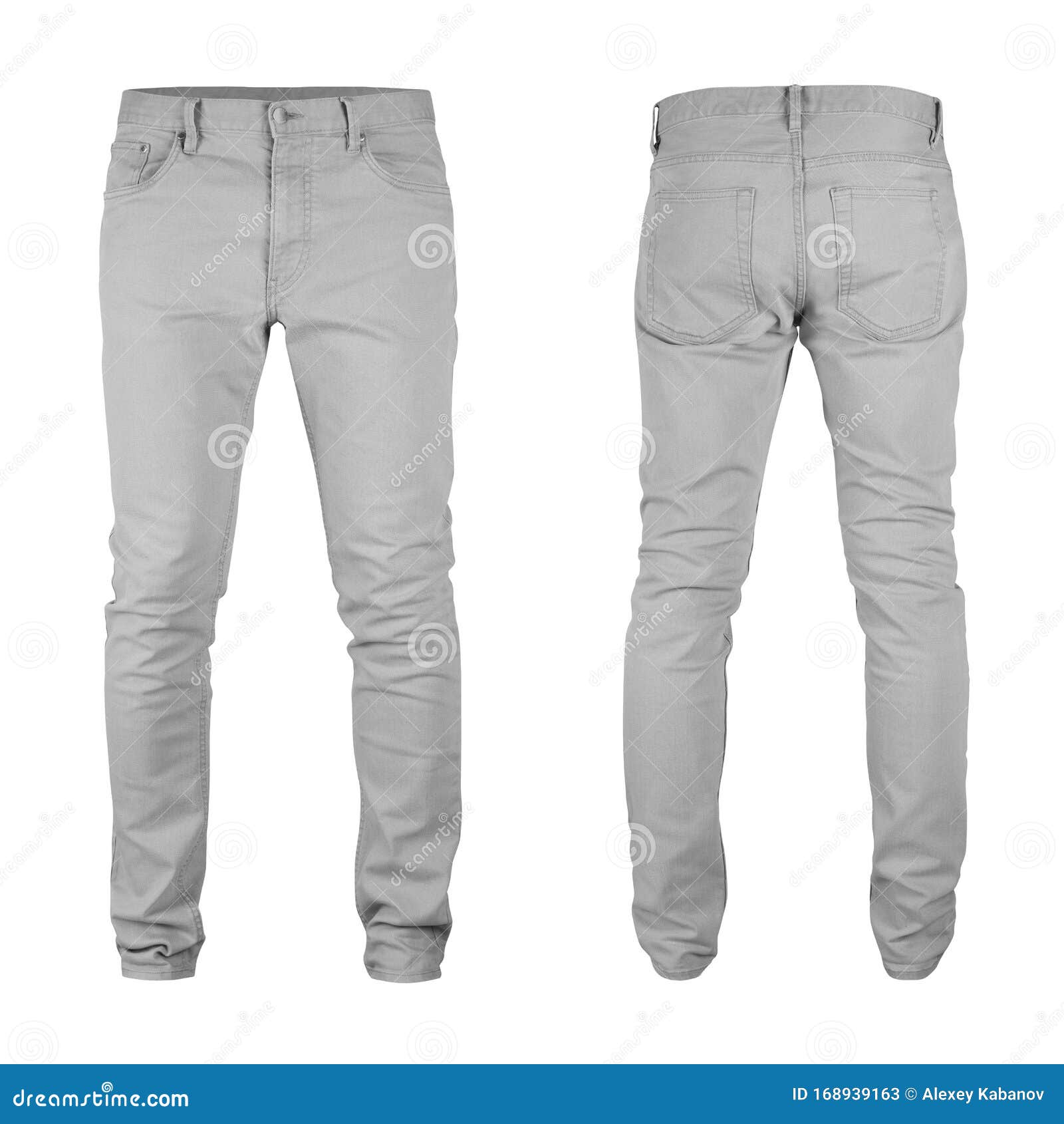 Men`s Blank Skinny Gray Jeans Template,from Two Sides, Natural Shape on ...