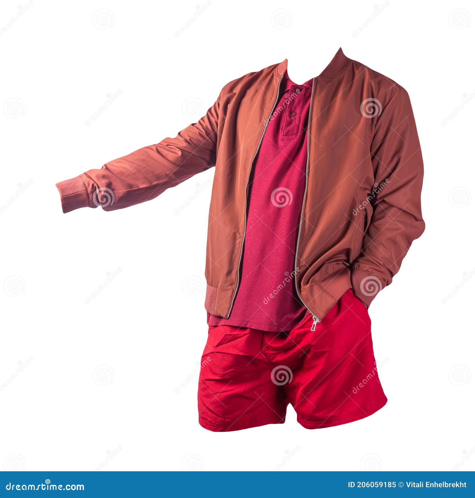 Men`s Bomber Jacket, Shirt and Sports Shorts Isolated on White ...