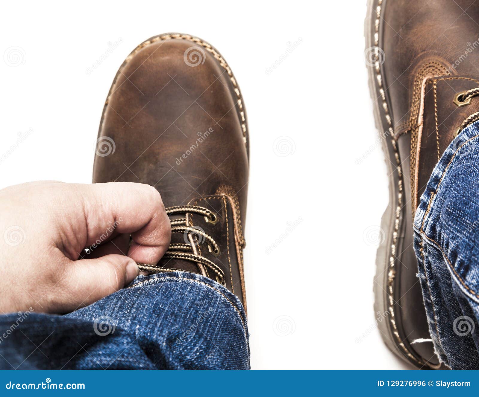 Men`s Brown Boots and Blue Jeans Isolated Stock Photo Image of adult, clothing 129276996