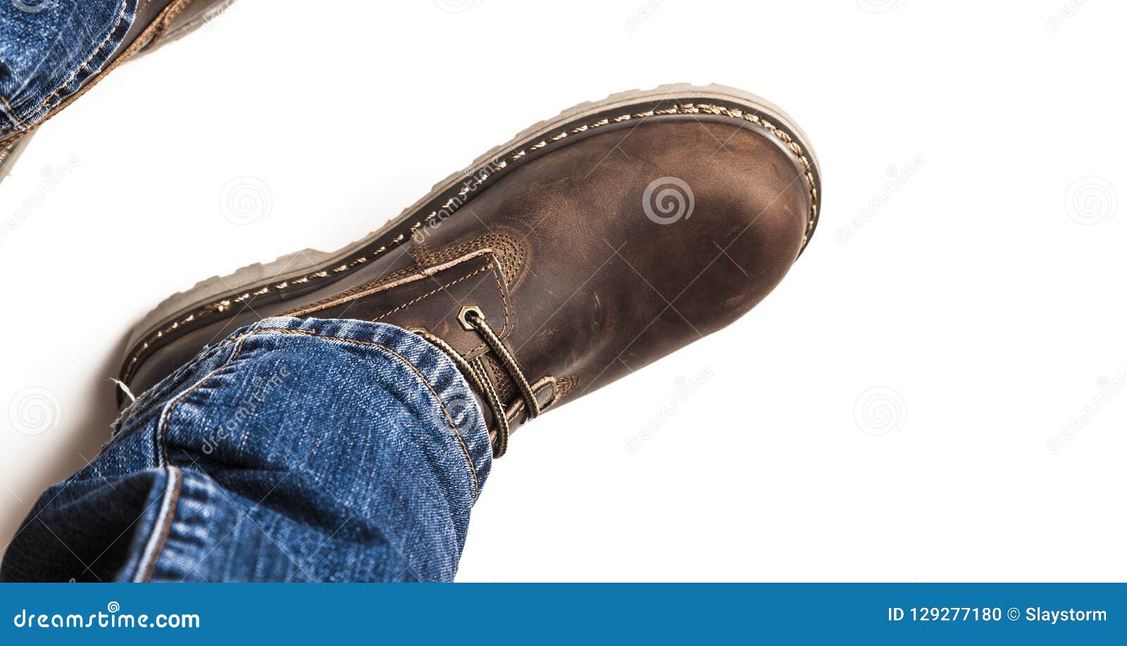 Men`s Brown Boots and Blue Jeans Isolated Stock Photo Image of grunge