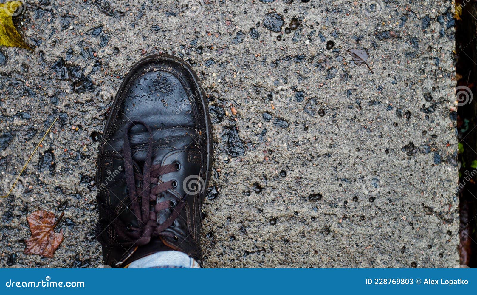 Men`s Brown Leather Shoes on the Road Stock Image - Image of feet ...