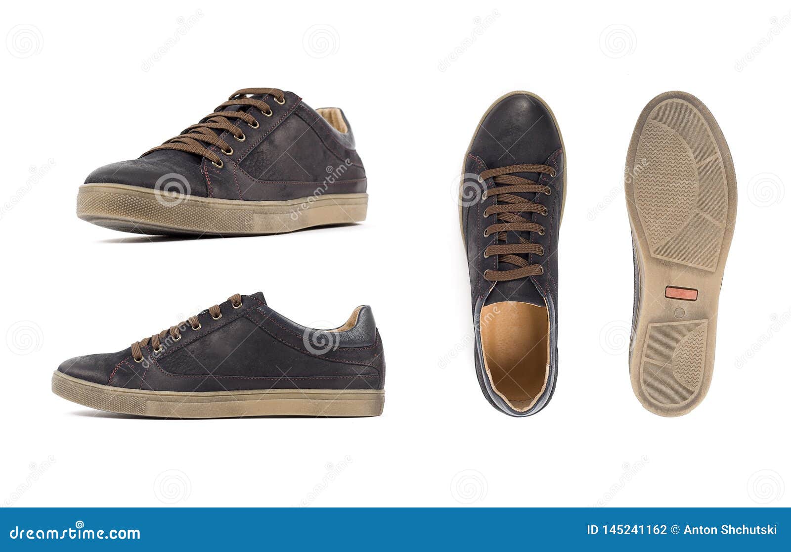 Men`s Brown Sneakers, Shoe Isolated White Background. Side View, Top ...