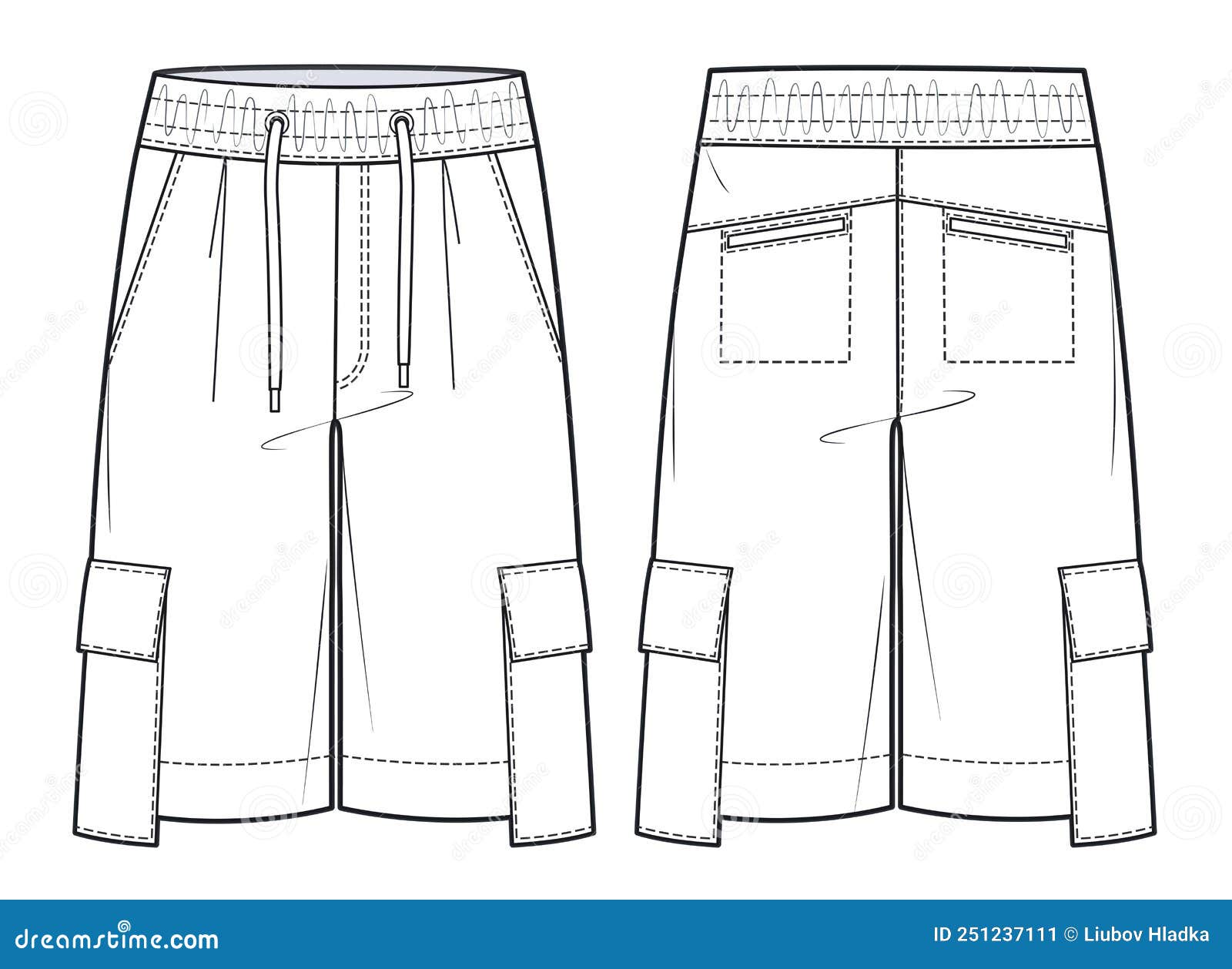 Men's Cargo Shorts Fashion Flat Technical Drawing Template. Short Pants ...