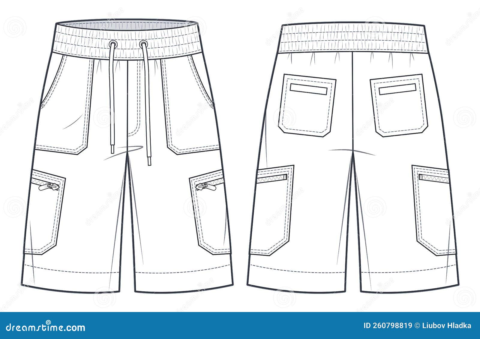 Men S Cargo Shorts, Short Pants Technical Fashion Illustration. Stock ...