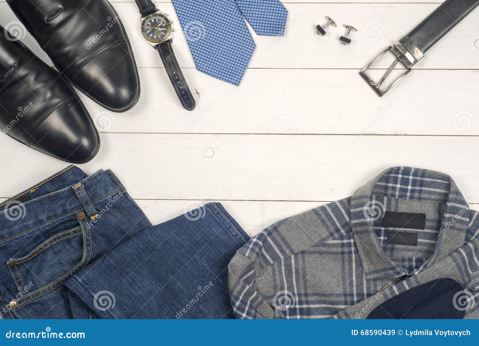 Men S Casual Clothes and Accessories on Wooden Background Stock Image ...