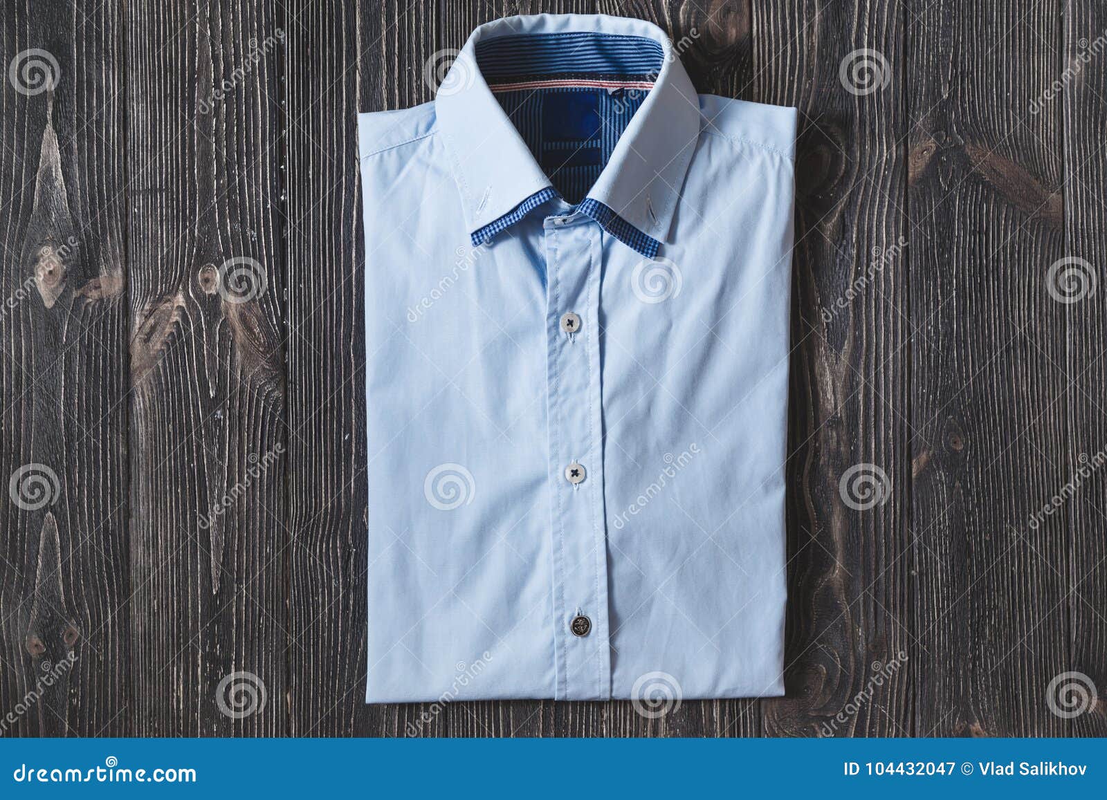 Men`s Classic Blue Folded Cotton Shirt with Long or Short Sleeve on ...