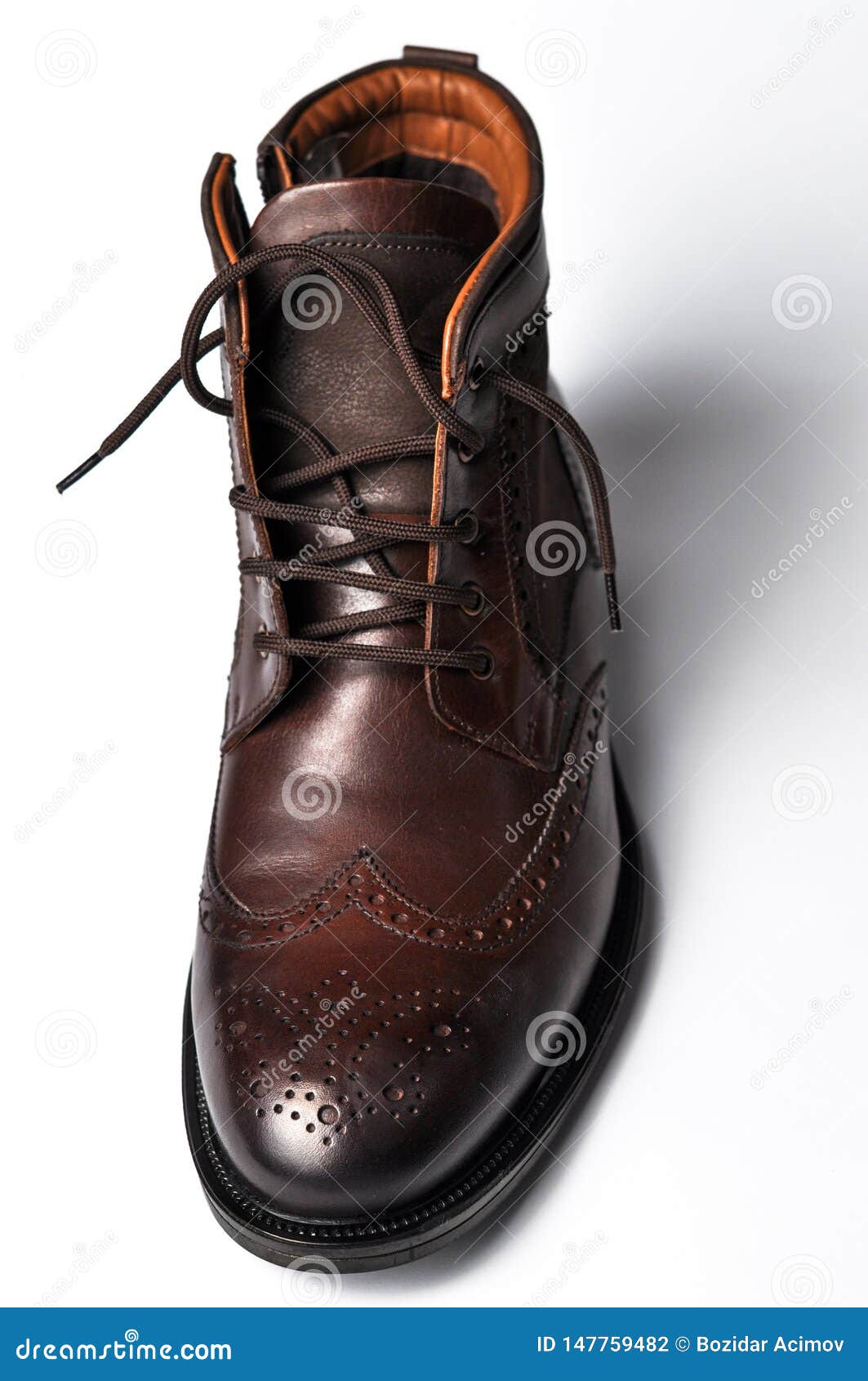 Men S Classic Brown Deep Shoes Isolated on White Background. Modern Men