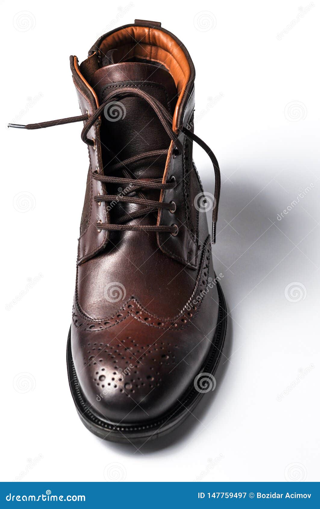 Men S Classic Brown Deep Shoes Isolated on White Background. Modern Men S Brown Shoes Stock