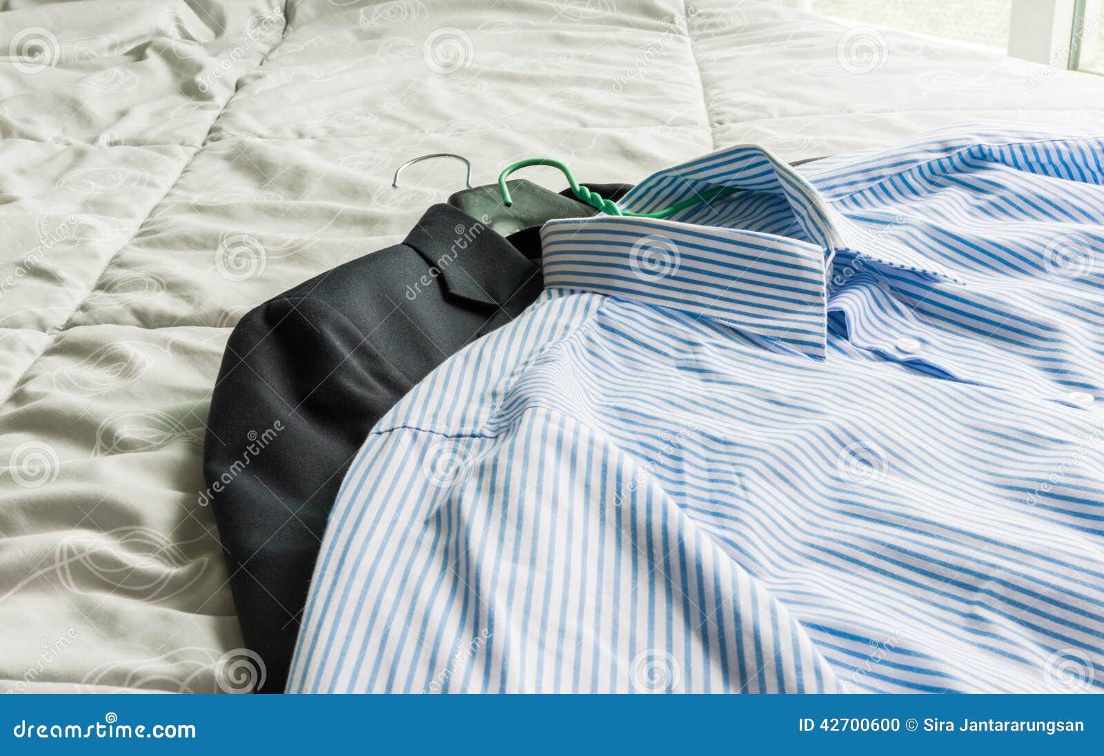 Men S Classic Shirts and Suit on the Bed Stock Photo Image of concept