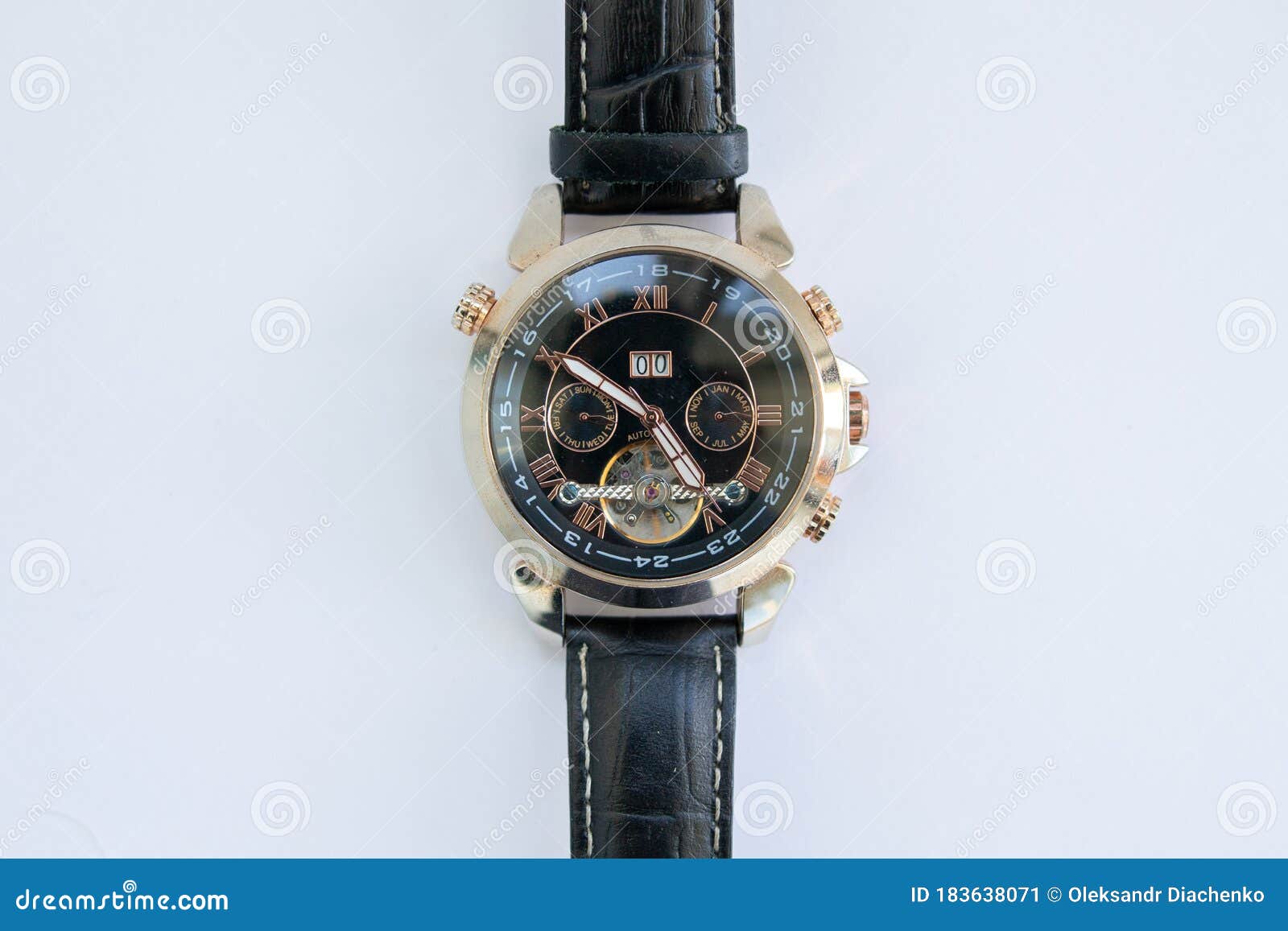 Men`s Gold Watch with a Leather Strap Stock Image Image of closeup, accuracy 183638071