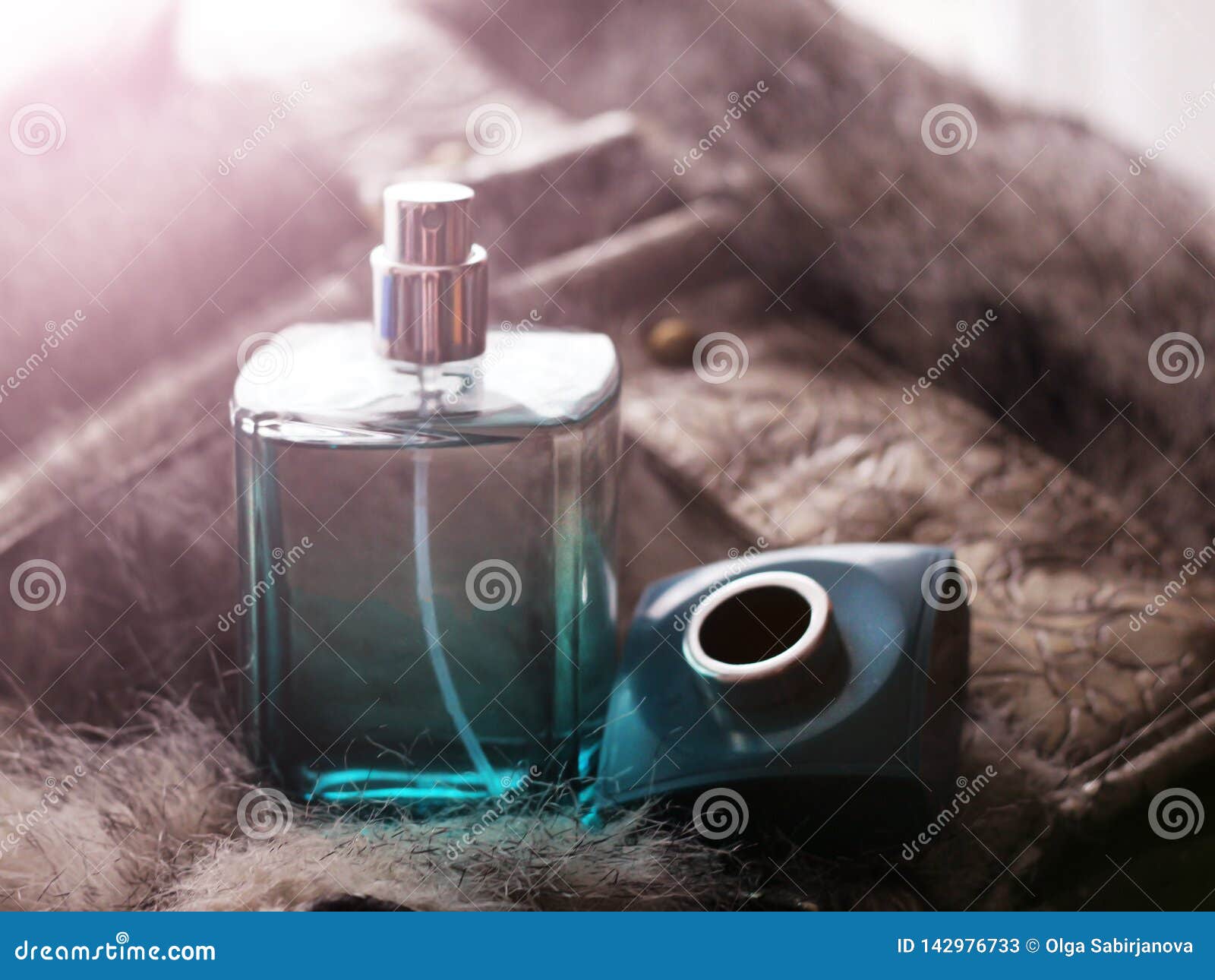 Men`s Green Perfume in Beautiful Bottle so Close Stock Image Image of