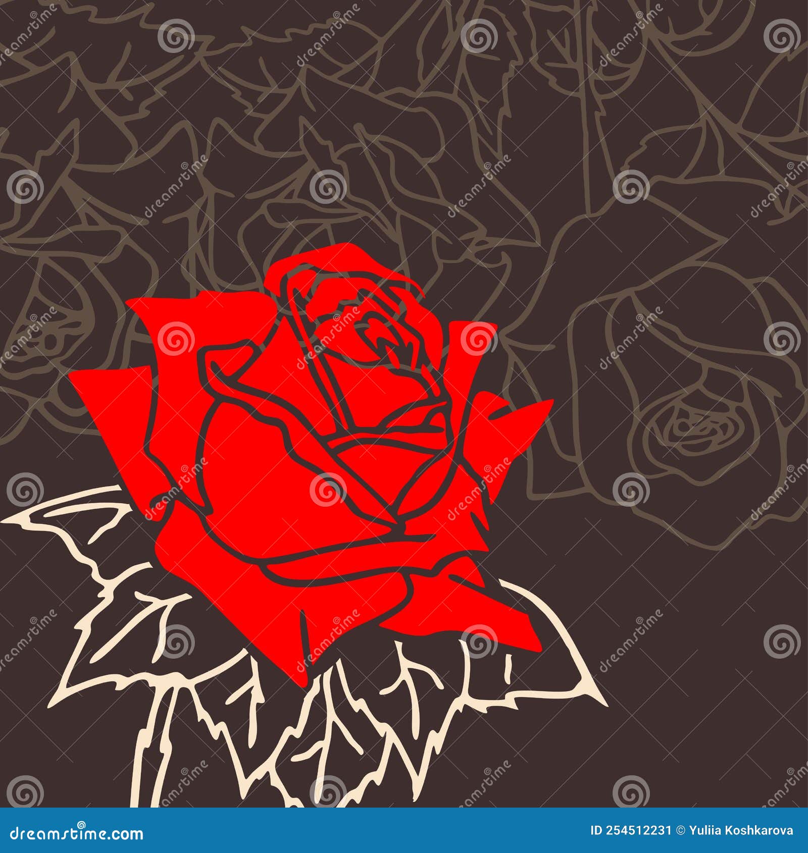 men's greeting card with a red rose on a dark background, borde